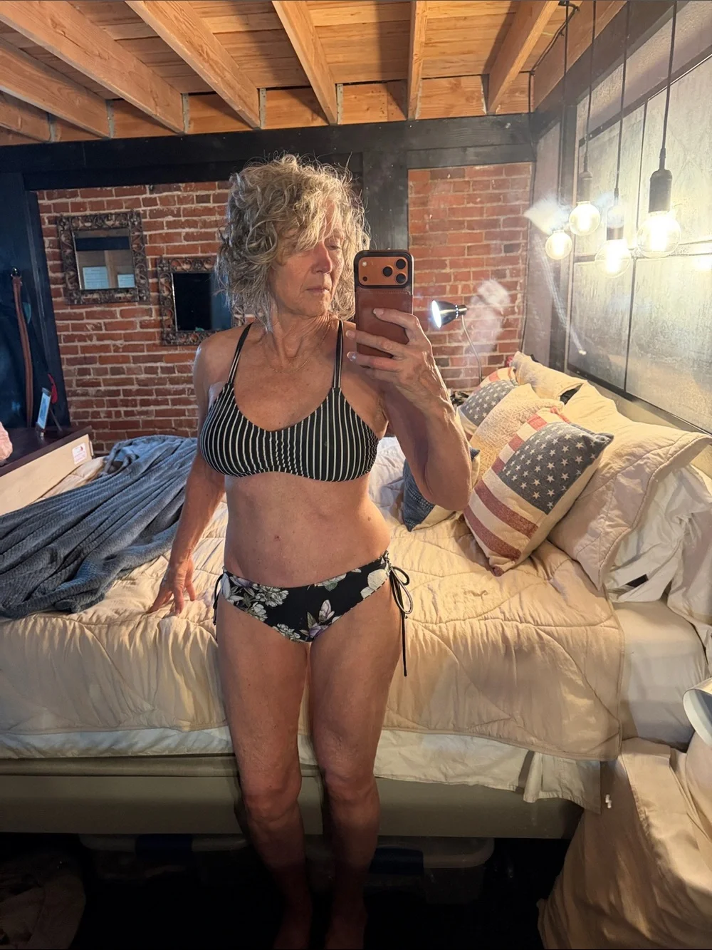 Cupshe Black & White Striped Floral Tie-Side Bikini